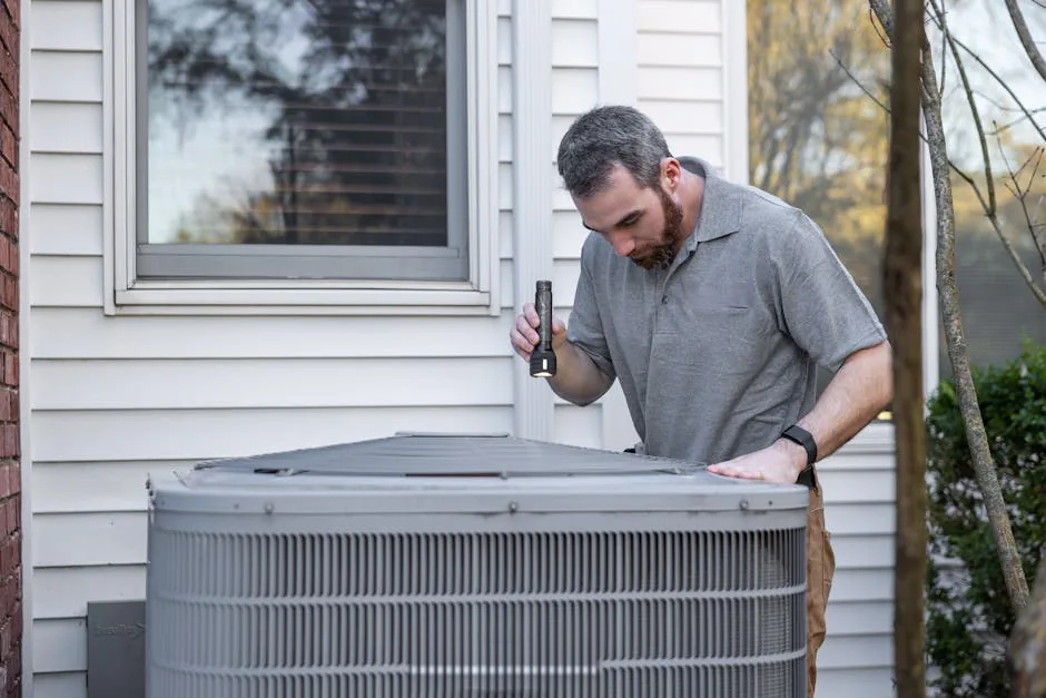 Certified technician performing comprehensive annual HVAC maintenance and system tune-up