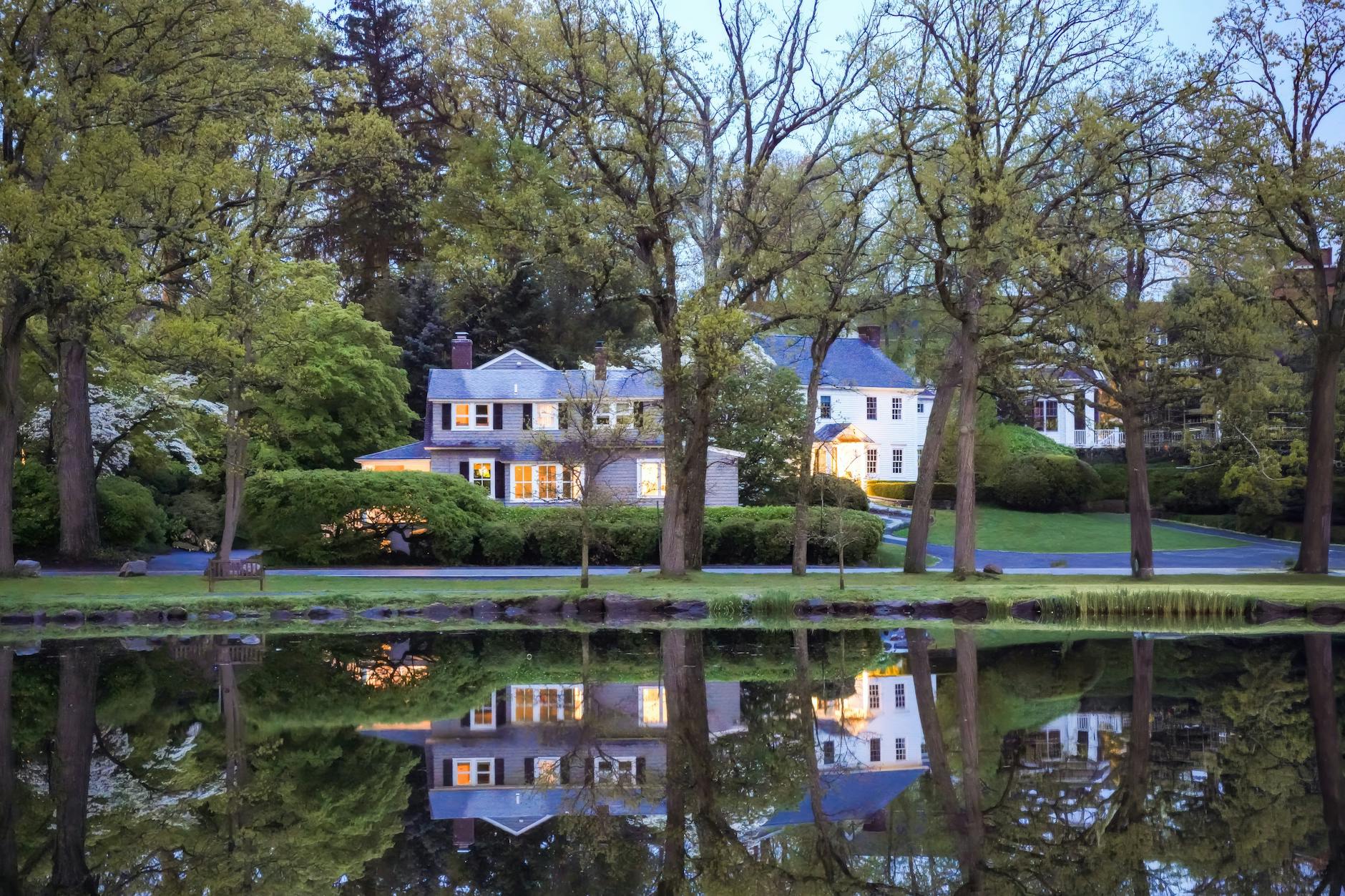 Beautiful landscaped yard in evening light